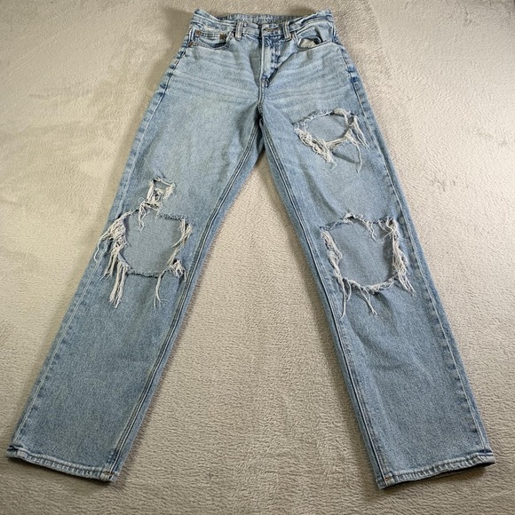 American Eagle Outfitters Denim - American Eagle Curvy 90s Straight Jeans Womens 0 Light Wash High Rise Distressed